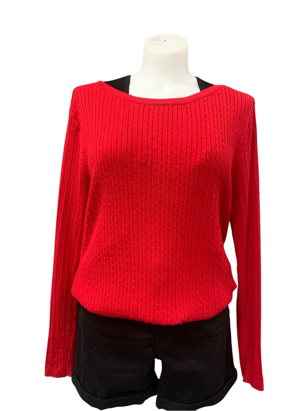 Tommy Hilfiger Red Cable Knit Boatneck Sweater Size XL